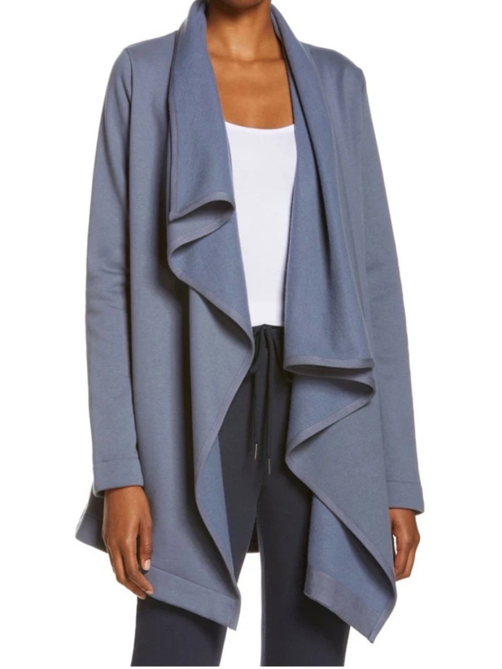 UGG Janni Fleece Blanket Cardigan Blue Open Front Shawl Wrap Jacket S